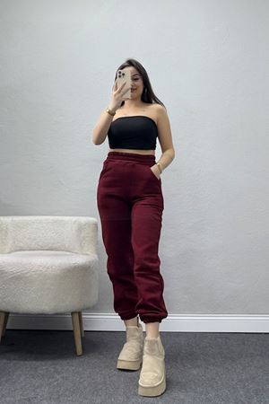 Paça Lastikli 3 İplik Eşofman Altı Bordo - 20956.1878.