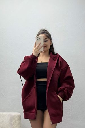 3 İplik Kompakt Oversize Sweat Bordo - 42502.1878.