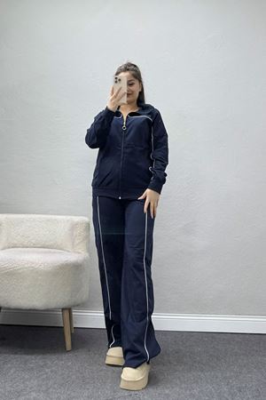 Biyeli Dik Yaka 2 İplik Eşofman Takımı Lacivert - 40030.1857.