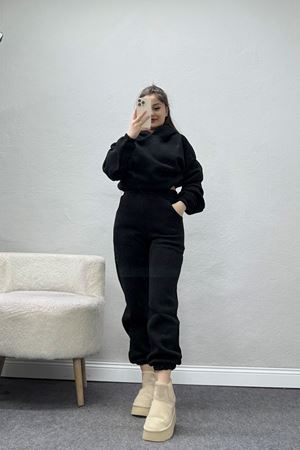 3 İplik Şardonlu Eşofman Takımı Siyah - 52049.1878.