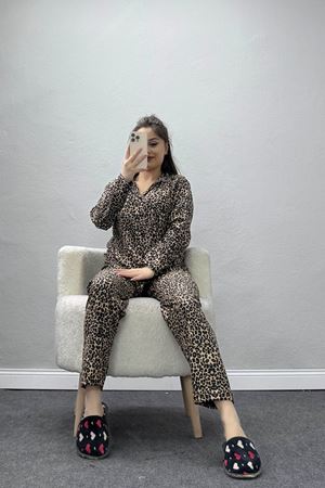 Süet Düğmeli Pijama Takımı Leopar - 52179.2124.