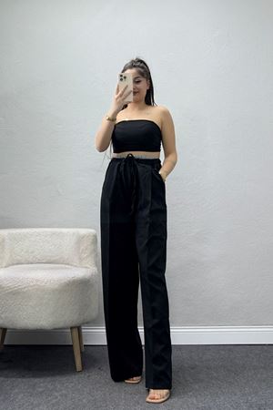 Dabıl Kumaş Beli Lastikli Pantolon Siyah - 51617.683.