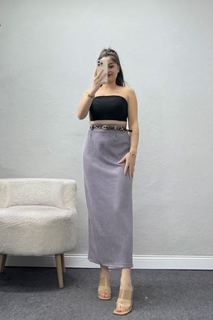 Kemerli Süet Etek Duman - 60653.2126.