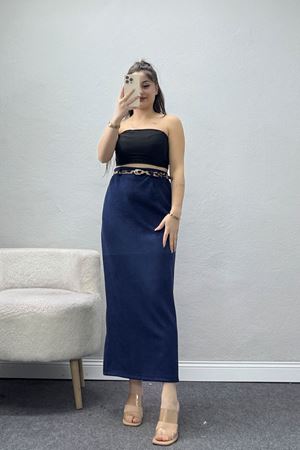 Kemerli Süet Etek Lacivert - 60653.2126.