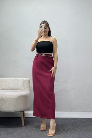 Kemerli Süet Etek Mürdüm - 60653.2126.