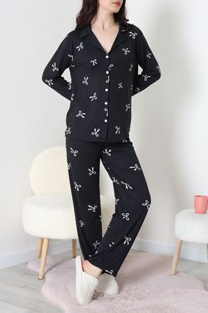 Soft Milan Düğmeli Pijama Takımı Siyahbeyaz - 7511.1287.