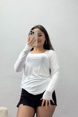 Viskon Kare Yaka Uzun Kollu Body Beyaz - 4200.2127.