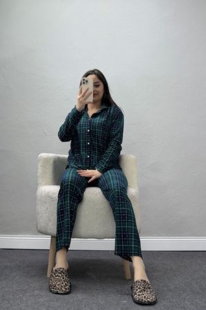 Süet Düğmeli Pijama Takımı Zümrütekose - 55014.1048.