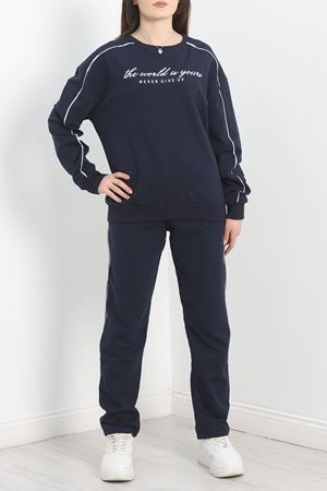 Baskılı Biyeli Eşofman Takımı Lacivertbeyaz - 20075.1857.