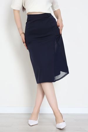 Dabıl Kumaş Tül Yırtmaçlı Etek Lacivert - 51260.1991.