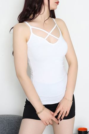 Likralı Arkası Ve Önü Biyeli İp Askılı Atlet Siyahbeyazkırmızı - 39093.200.