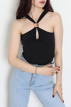 Sandy Önü Tokalı Çıtçıtlı Bluz Siyah - 42803.1949.