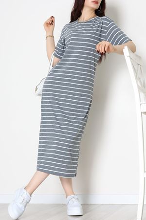 Bisiklet Yaka Süprem Penye Elbise Antrasitbeyaz - 70824.1567.