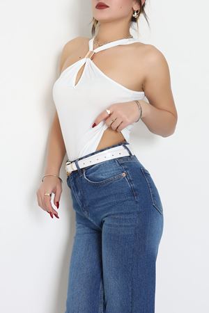 Sandy Önü Tokalı Çıtçıtlı Bluz Beyaz - 42803.1949.