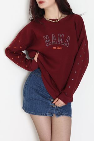 3 İplik Bisiklet Yaka Sweat Bordo - 42238.1878.