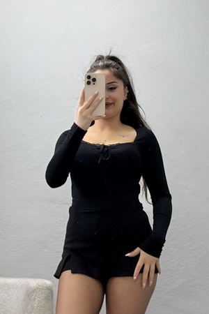 Dantel Detaylı Kare Yaka Viskon Body Siyah - 5504.599.