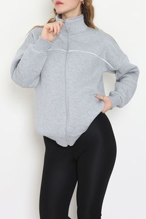 3 İplik Kompakt Oversize Biye Detaylı Sweat Gri - 42505.1878.