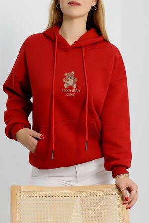 3 İplik Kanguru Cepli Kapşonlu Sweat Bordo - 42254.1878.