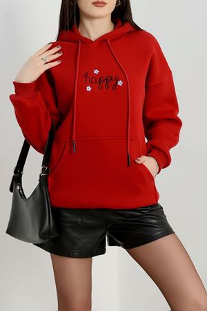 3 İplik Kanguru Cepli Kapşonlu Sweat Bordo - 42250.1878.