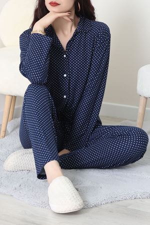 Süet Düğmeli Pijama Takımı Lacivert - 52179.2124.