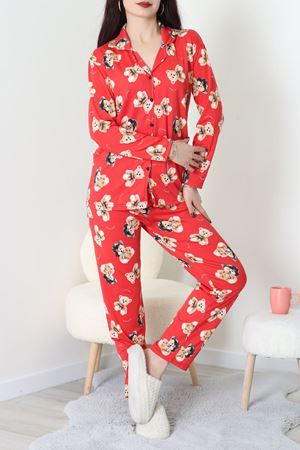 Süet Düğmeli Pijama Takımı Kırmızıbej - 55014.1048.