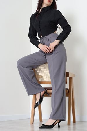 Dabıl Kumaş Beli Bağcıklı Pantolon Antrasit - 51615.683.