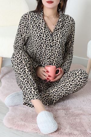 Süet Düğmeli Pijama Takımı Leopar1 - 55014.1048.