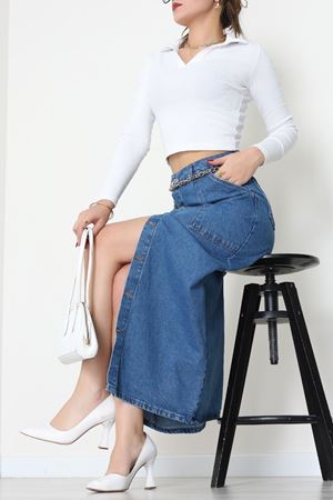 Düğmeli Kot Etek Mavi - 31555.2088.