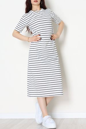 Bisiklet Yaka Süprem Penye Elbise Beyazsiyah - 70824.1567.