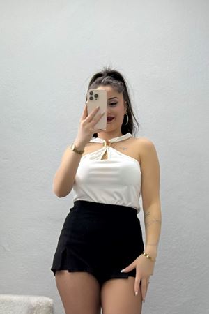 Sandy Önü Tokalı Çıtçıtlı Bluz Beyaz - 42803.1949.