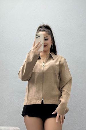 Dokuma Modal Fermuarlı Polo Yaka Ceket Gömlek Sütlükahve - 51237.1837.