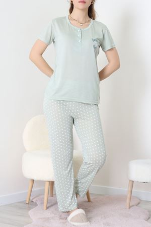 Viskon Kumaş Kısa Kol Pijama Takımı Mint1 - 31859.2123.