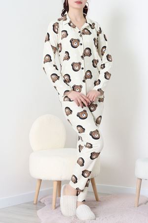 Süet Düğmeli Pijama Takımı Kremkahve - 52171.1050.