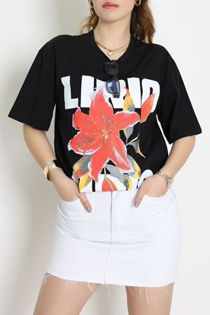 Baskılı Kompakt Penye Tişört Siyahkırmızı - 55044.1872.