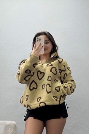 Yarım Fermuarlı Peluş Sweat Vizonkahve - 31713.1247.