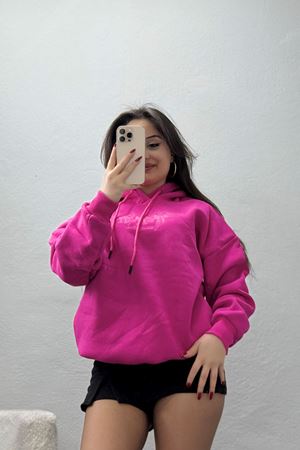 3 İplik Kapşonlu Nakışlı Sweat Fuşyapudra - 42219.1878.