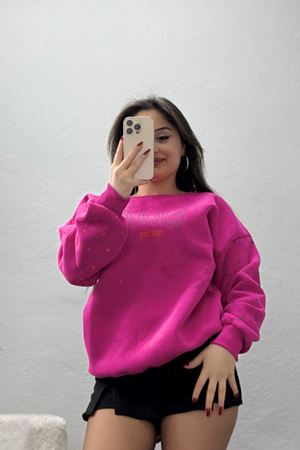 3 İplik Bisiklet Yaka Sweat Fuşya - 42238.1878.