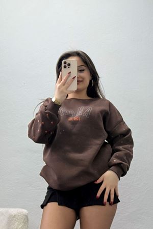 3 İplik Bisiklet Yaka Sweat Kahve - 42238.1878.