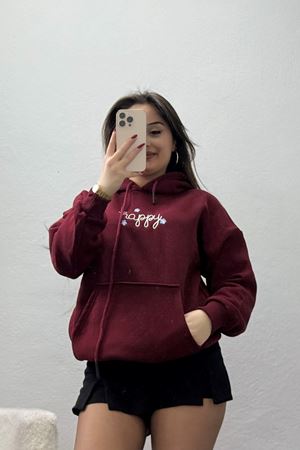 3 İplik Kanguru Cepli Kapşonlu Sweat Bordo - 42250.1878.