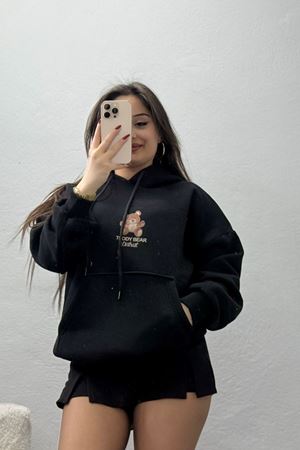 3 İplik Kanguru Cepli Kapşonlu Sweat Siyah - 42254.1878.