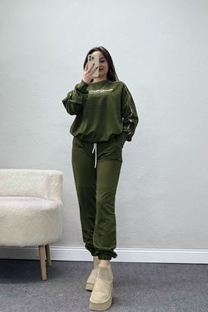 Baskılı Biyeli Eşofman Takımı Haki - 20075.1857.