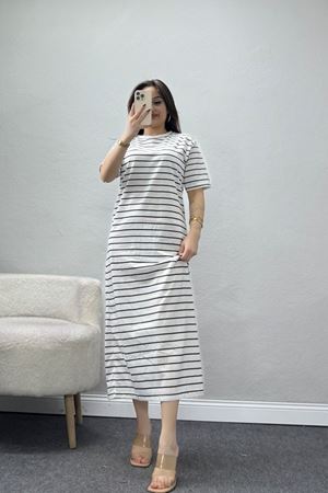 Bisiklet Yaka Süprem Penye Elbise Beyazsiyah - 70824.1567.