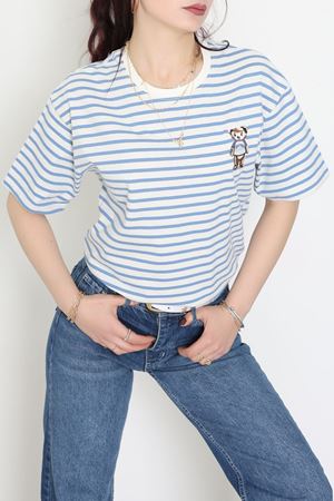 Baskılı Kompakt Penye Tişört Kremmavi - 55044.1872.