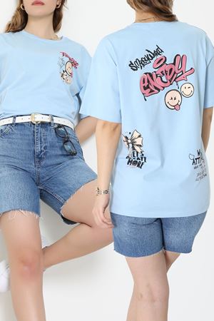 Baskılı Kompakt Penye Tişört Mavikırmızı - 55044.1872.