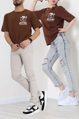 Kompakt Penye Unisex Tişört Kremkahve - 55064.1872.