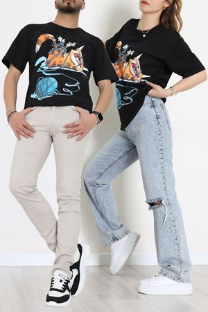 Kompakt Penye Unisex Tişört Siyahturuncu - 55064.1872.