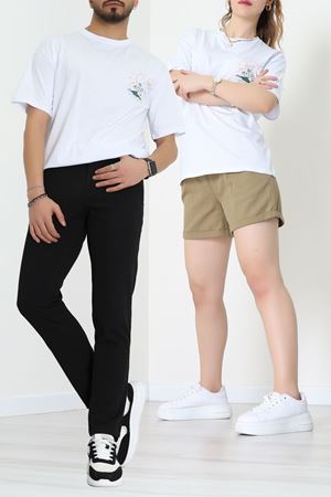 Kompakt Penye Unisex Tişört Beyazzümrüt - 55064.1872.