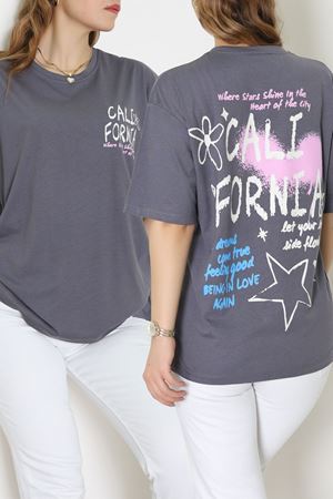 Baskılı Kompakt Penye Tişört Grikrem - 55044.1872.