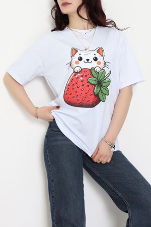 Baskılı Kompakt Penye Tişört Beyazyeşil1 - 55044.1872.