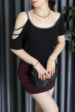 Şerit Taş Detaylı Viskon Bluz Siyah - 62079.1256.